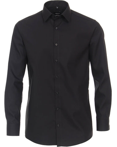 Venti Heren Overhemd Zwart Modern Fit Poplin