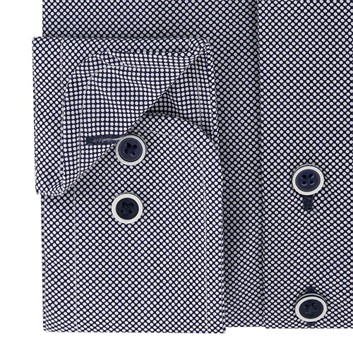 Sleeve7 Heren Overhemd Navy Witte Stippen Print Modern Fit