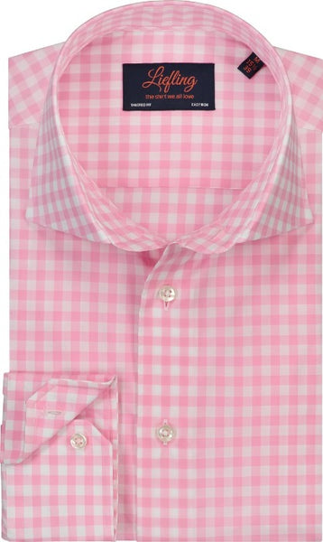 Liefling Heren Overhemd Roze Ruit Poplin