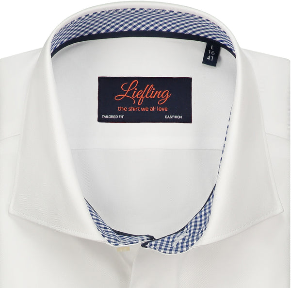 Liefling Heren Overhemd Wit Navy Contrast Twill Cutaway Tailored Fit