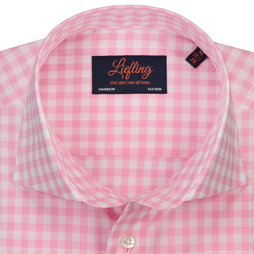 Liefling Heren Overhemd Roze Ruit Poplin