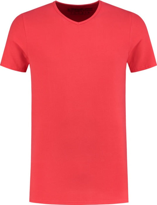 ShirtsofCotton Heren T-shirt Rood Basic V-hals