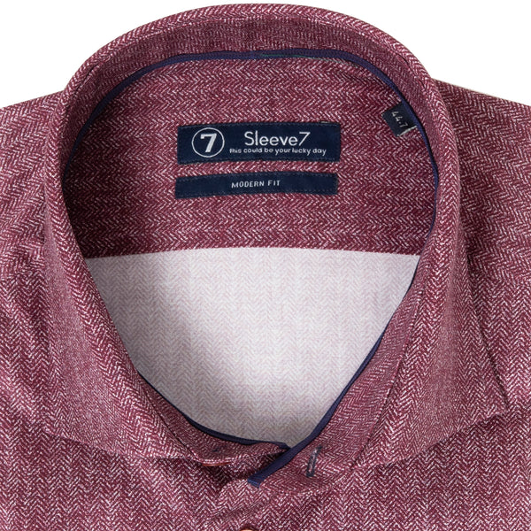Sleeve7 Heren Overhemd Bordeaux Rood Herringbone Print Modern Fit