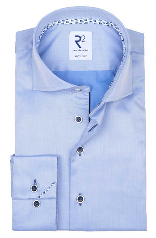 R2 Amsterdam Heren Overhemd Lichtblauw Twill Modern Fit