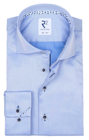 R2 Amsterdam Heren Overhemd Lichtblauw Twill Modern Fit