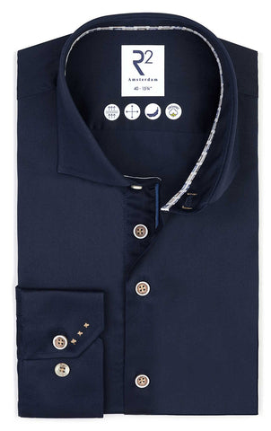 R2 Amsterdam Heren Overhemd Navy Organisch Katoen Modern Fit ML7