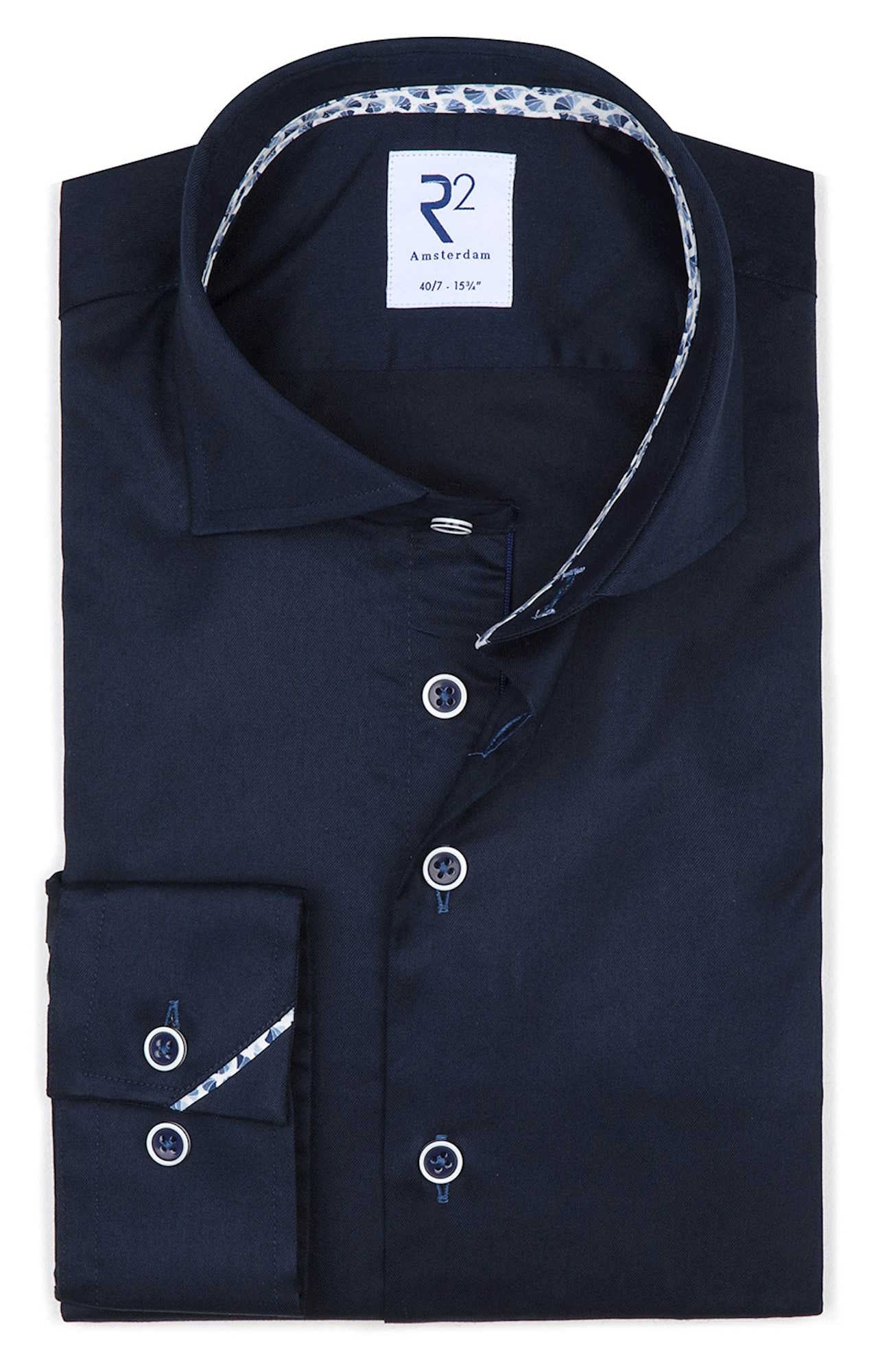R2 Amsterdam Heren Overhemd Navy Twill Modern Fit