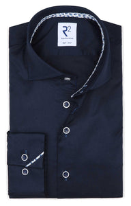 R2 Amsterdam Heren Overhemd Navy Twill Modern Fit