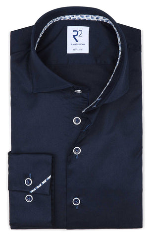 R2 Amsterdam Heren Overhemd Navy Twill Modern Fit