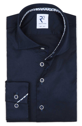 R2 Amsterdam Heren Overhemd Navy Twill Modern Fit ML7