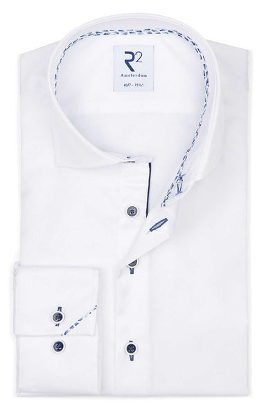 R2 Amsterdam Heren Overhemd Wit Twill Modern Fit