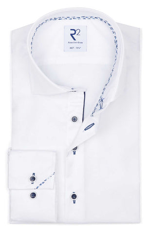 R2 Amsterdam Heren Overhemd Wit Twill Modern Fit
