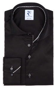 R2 Amsterdam Heren Overhemd Zwart Twill Modern Fit