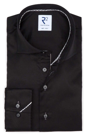 R2 Amsterdam Heren Overhemd Zwart Twill Modern Fit