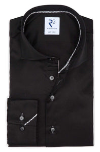 R2 Amsterdam Heren Overhemd Zwart Twill Modern Fit
