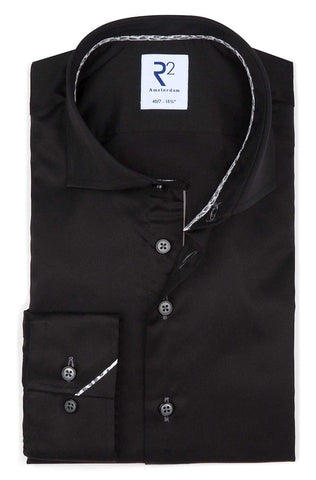 R2 Amsterdam Heren Overhemd Zwart Twill Modern Fit