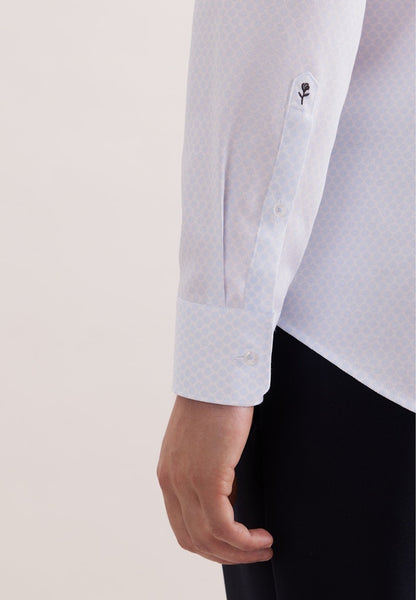 Seidensticker Heren Overhemd Blauw Print Dobby Slim Fit ML7 Extra Lang Mouw