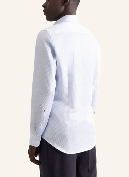 Seidensticker Heren Overhemd Blauw Streep Satijn Slim Fit ML7 Extra Lang Achterkant