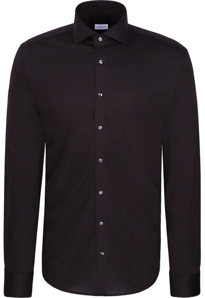 Seidensticker Heren Overhemd Zwart Jersey Slim Fit ML7 Extra Lang