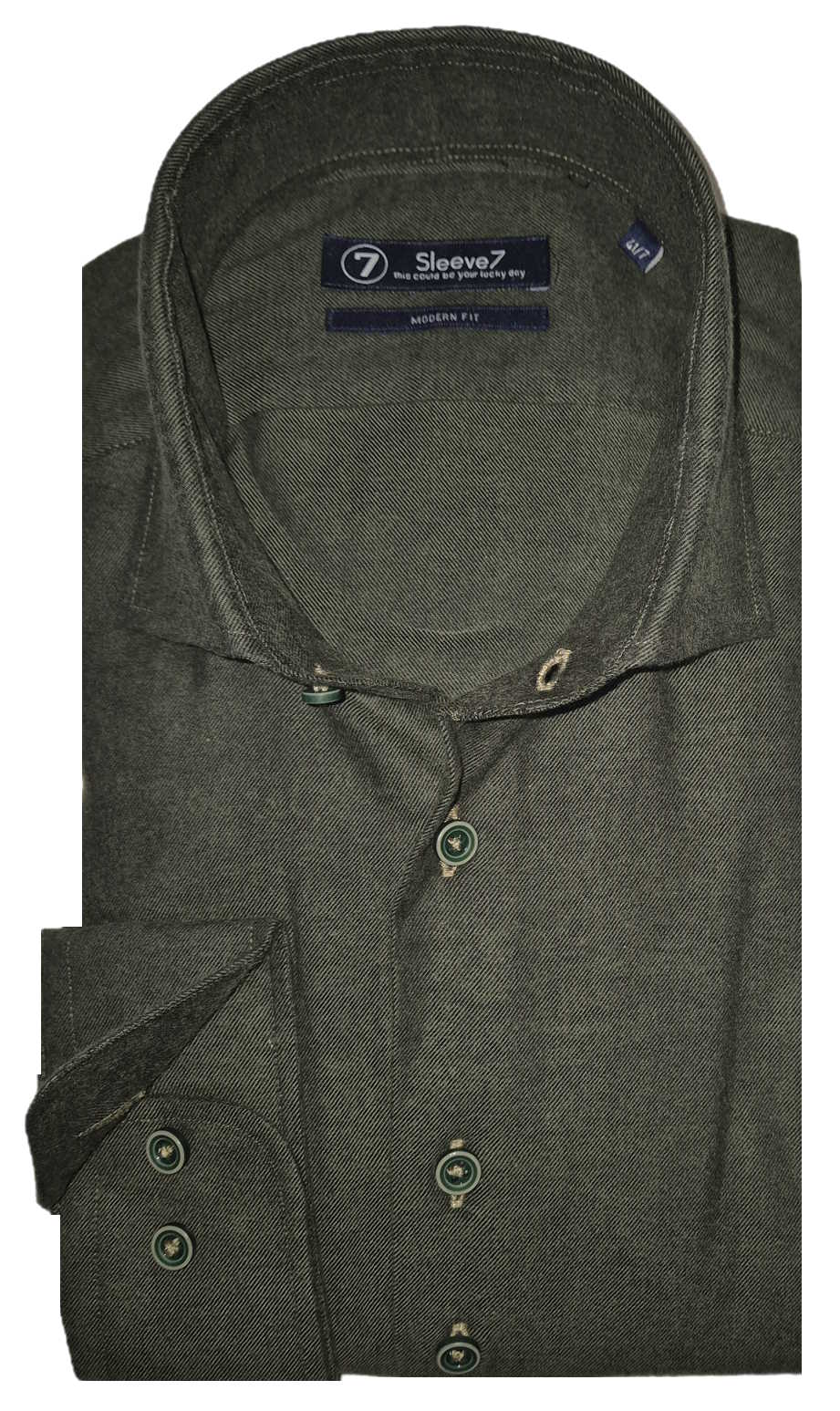 Sleeve7 Heren Overhemd Army Groen Flanel Modern Fit