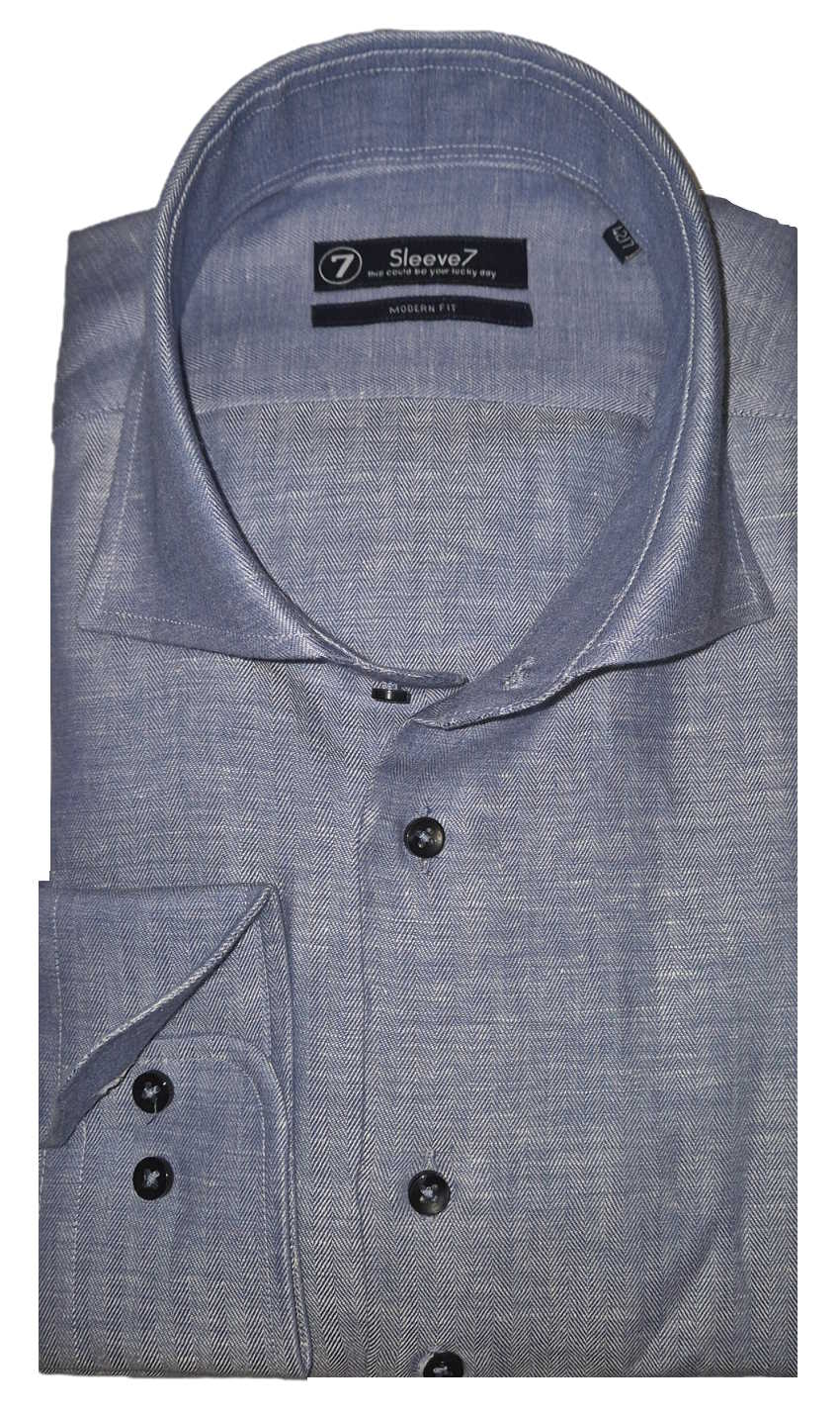 Sleeve7 Heren Overhemd Klassiek Blauw Herringbone Modern Fit