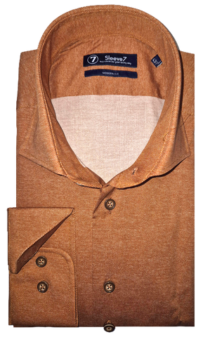 Sleeve7 Heren Overhemd Oranje Bruin Fil-à-Fil Modern Fit