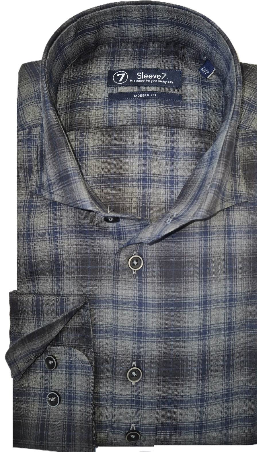 Sleeve7 Heren Overhemd Donkergrijs Ruit Modern Fit