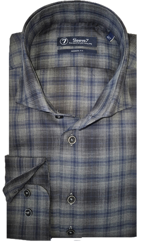 Sleeve7 Heren Overhemd Donkergrijs Ruit Modern Fit