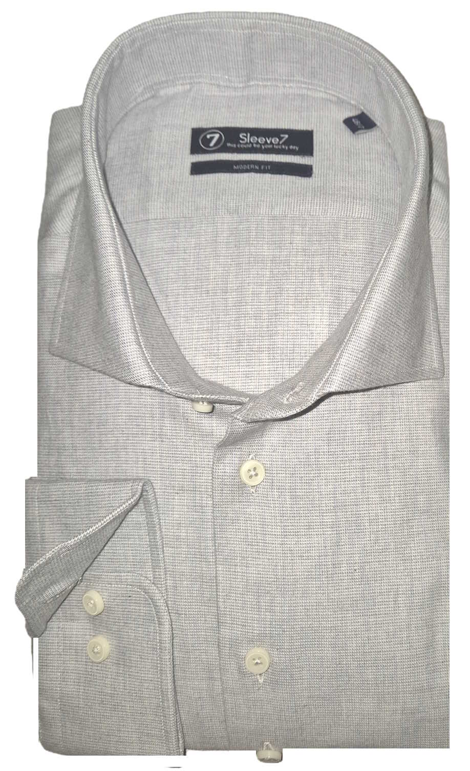 Sleeve7 Heren Overhemd Lichtgrijs Flanel Modern Fit