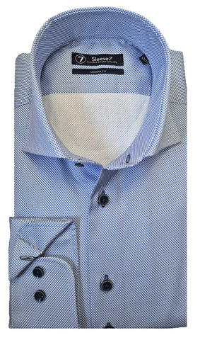 Sleeve7 Heren Overhemd Lichtblauw Pied-de-Poule Fijn Modern Fit