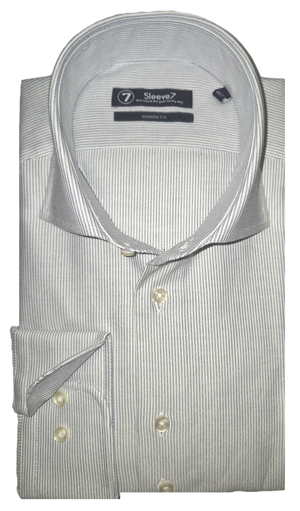 Sleeve7 Heren Overhemd Wit Blauw Streep Heavy Oxford Modern Fit
