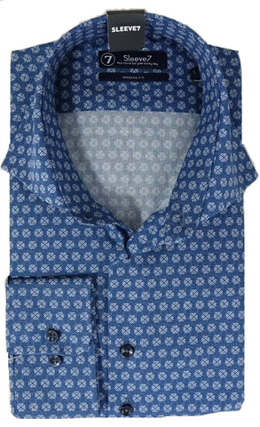 Sleeve7 Heren Overhemd Blauw Denim Print Modern Fit