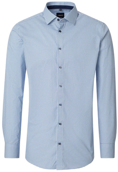 Venti Heren Overhemd Blauw Print met Navy Contrast Modern Fit ML7