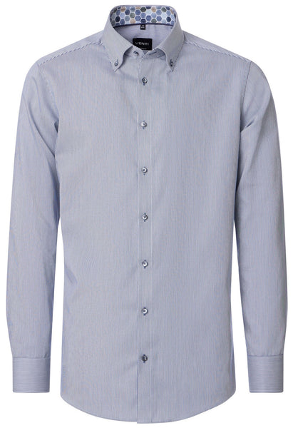 Venti Heren Overhemd Blauw Streep Contrast Modern Fit Button Down ML7