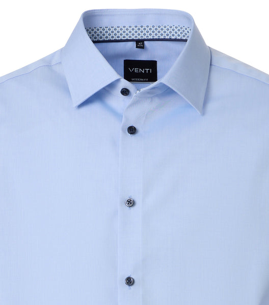 Venti Heren Overhemd Blauw met Zwart Contrast Modern Fit ML7 Boord