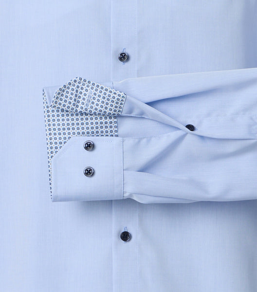 Venti Heren Overhemd Blauw met Zwart Contrast Modern Fit ML7 Mouw