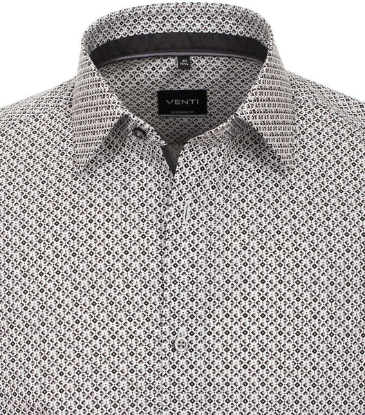 Venti Heren Overhemd Grijs Print Modern Fit ML7