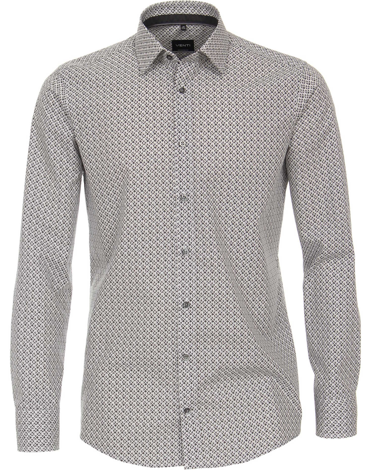Venti Heren Overhemd Grijs Print Modern Fit ML7