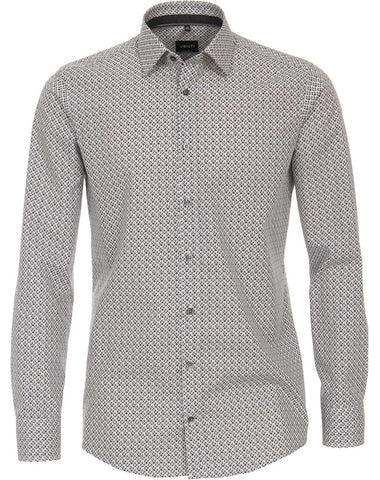 Venti Heren Overhemd Grijs Print Modern Fit ML7