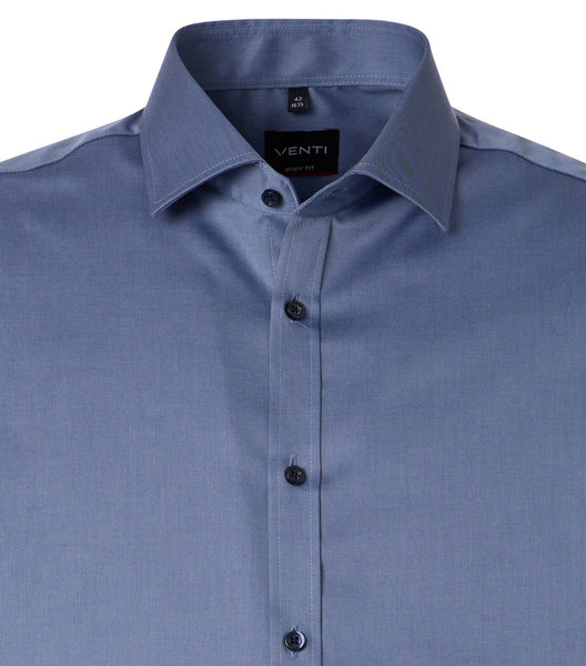 Venti Heren Overhemd Grijs/Blauw Twill Body Fit ML7 Boord