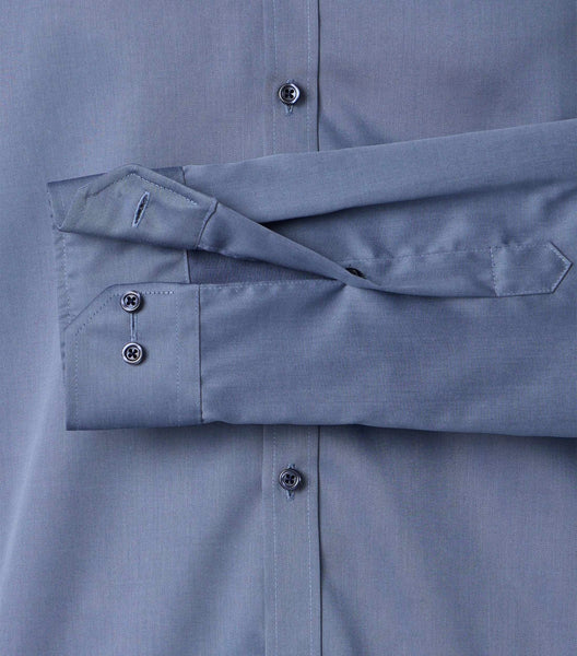 Venti Heren Overhemd Grijs/Blauw Twill Body Fit ML7 Mouw