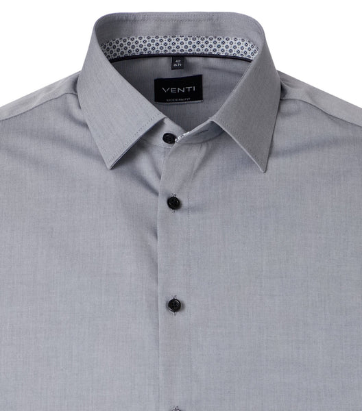 Venti Heren Overhemd Grijs met Zwart Contrast Modern Fit ML7 Boord