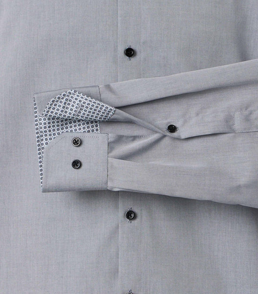Venti Heren Overhemd Grijs met Zwart Contrast Modern Fit ML7 Mouw