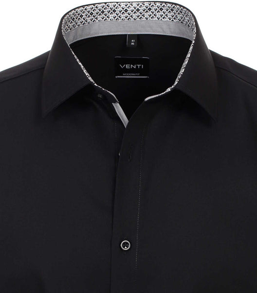 Venti Heren Overhemd Zwart met Contrast Poplin Modern Fit ML7