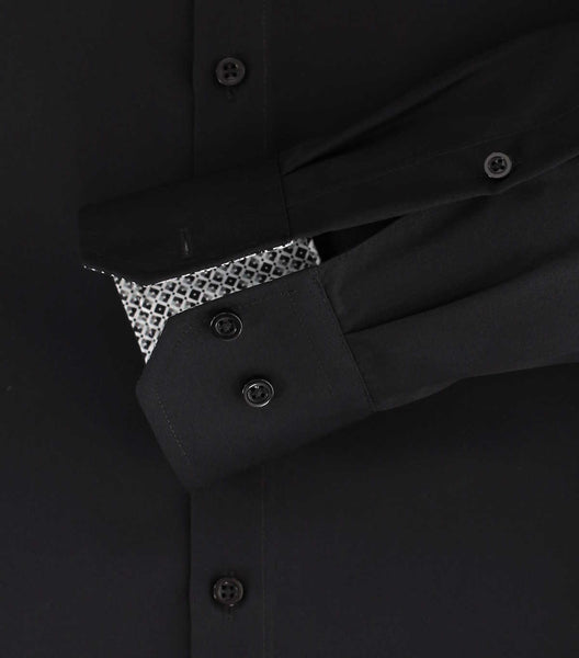Venti Heren Overhemd Zwart met Contrast Poplin Modern Fit ML7