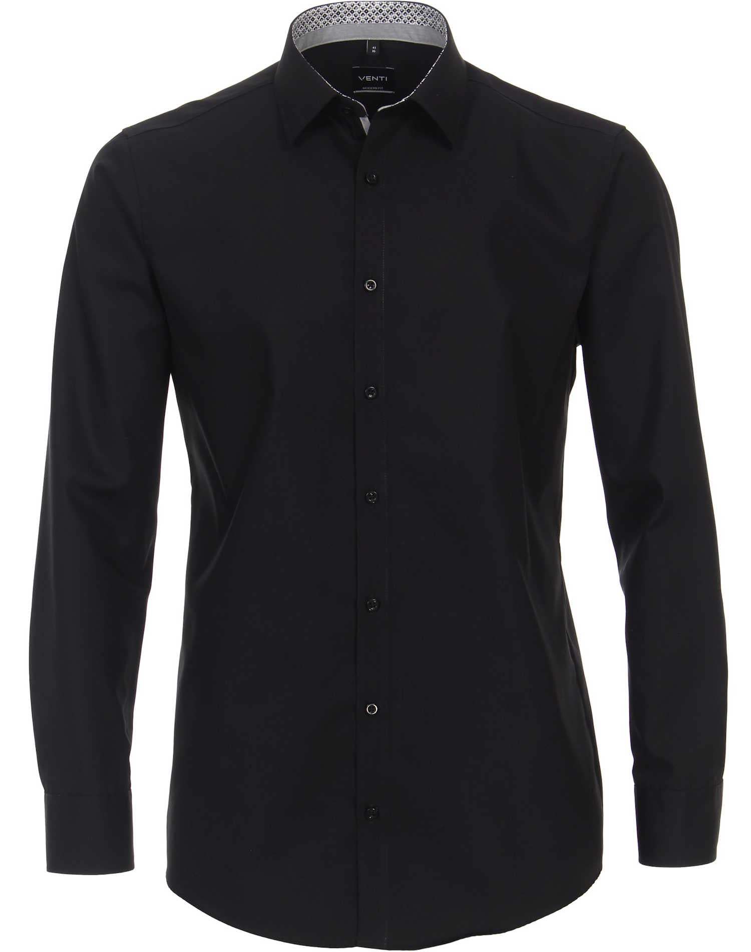 Venti Heren Overhemd Zwart met Contrast Poplin Modern Fit ML7