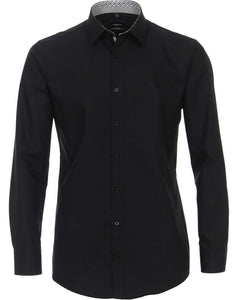 Venti Heren Overhemd Zwart met Contrast Poplin Modern Fit ML7
