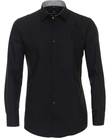 Venti Heren Overhemd Zwart met Contrast Poplin Modern Fit ML7