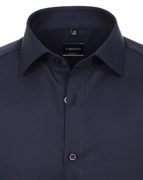 Venti Heren Overhemd Navy Blauw Twill Modern Fit Mouwlengte 69 cm