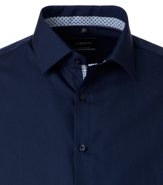 Venti Heren Overhemd Navy met Zwart Contrast Modern Fit ML7 Kraag